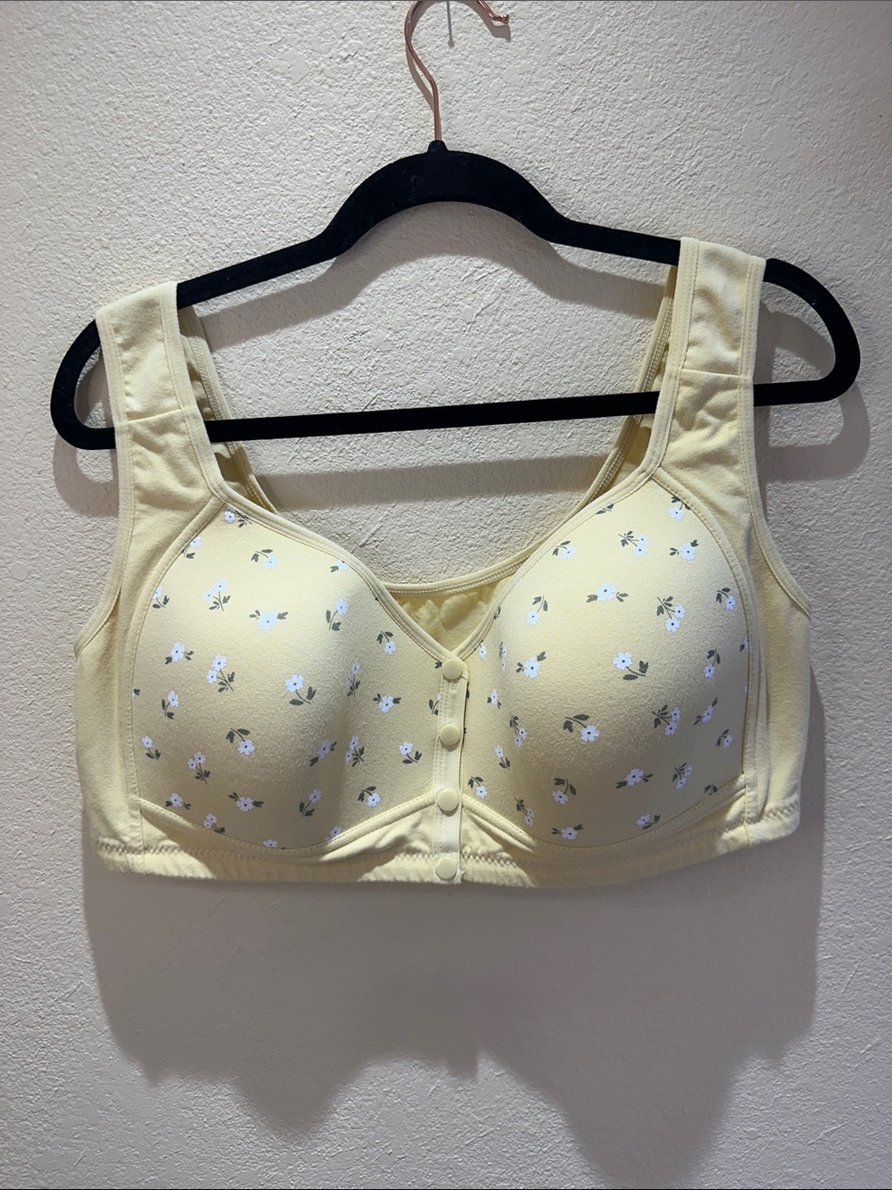 Yellow Floral Front Clasp Wireless Comfort Bra – Soft Cup, Wide Straps Size 3X